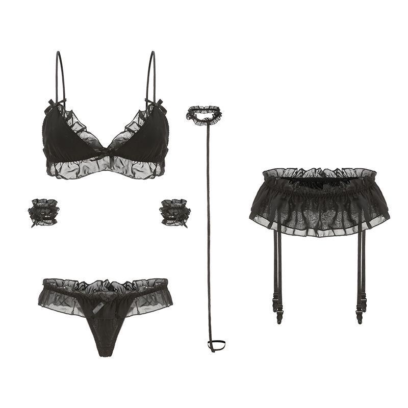 Sexy Submissive Slave Roleplay Ruffle Bikini Garter Lingerie Set