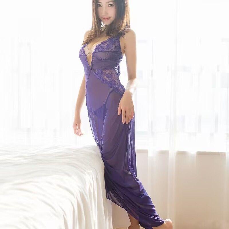 Sexy Lingerie Lace Nightgown Long Slip Sleeveless Sleepwear Full Length Night Dress Sexy Night Wear For Women