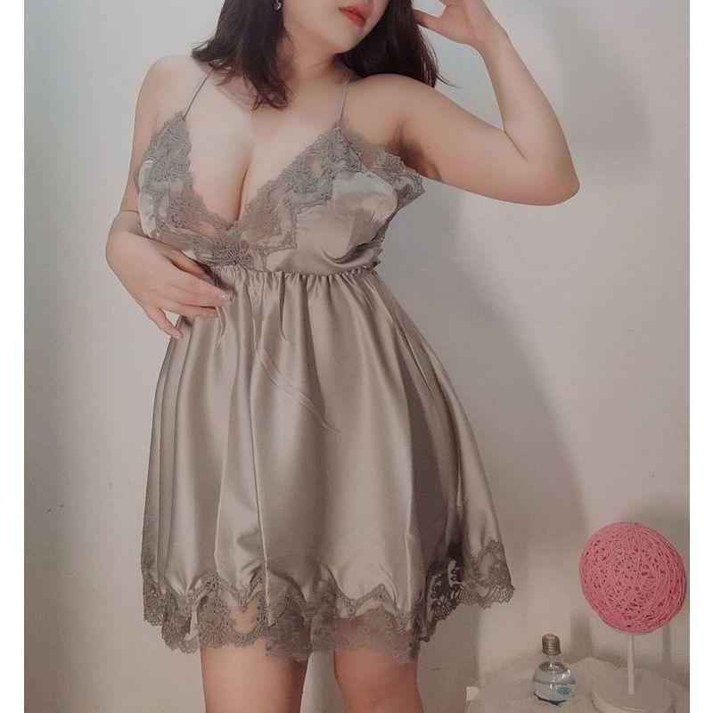 Deep V-Neck See Through Plain Lace Sexy Lingerie Set Embroidery Nightgown Temptation Pajamas Sexy Underwear Set