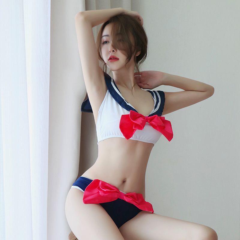 2Pc Women Japanese Sexy Student Uniform Outfit Fancy Cosplay Nightwear Sleepwear