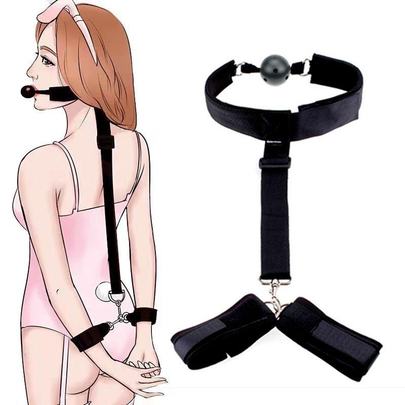 BDSM Slave Girl Manipulated Mouth Ball Plugs + Handcuffs Binding Restraints Sex Toys for Couple