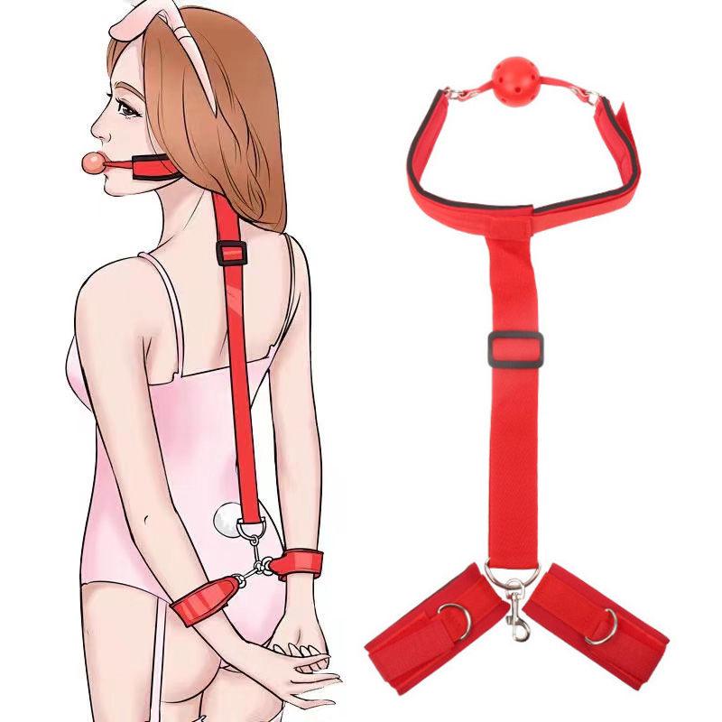 BDSM Slave Girl Manipulated Mouth Ball Plugs + Handcuffs Binding Restraints Sex Toys for Couple