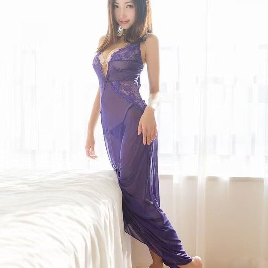 Sexy Lingerie Lace Nightgown Long Slip Sleeveless Sleepwear Full Length Night Dress Sexy Night Wear For Women